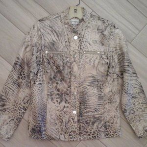 Chico's Multi Brown Animal Print Snap & Zip Close Military Jacket.   Size S (1)